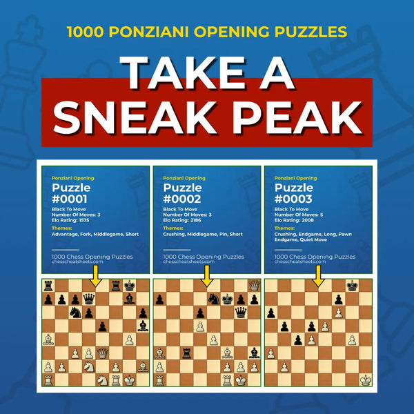 1000 Ponziani Opening Puzzles - Visual PDF Chess Opening Puzzles For The Ponziani Opening Chess Cheat Sheets