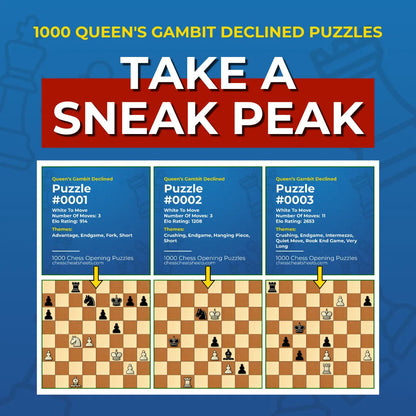1000 Queen's Gambit Declined Puzzles - Visual PDF Chess Opening Puzzles For The Queen's Gambit Declined Chess Cheat Sheets