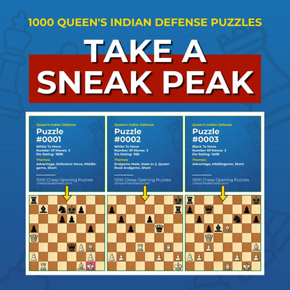 1000 Queen's Indian Defense Puzzles - Visual PDF Chess Opening Puzzles For The Queen's Indian Defense Chess Cheat Sheets