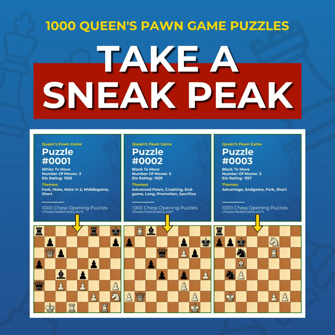 1000 Queen's Pawn Game Puzzles - Visual PDF Chess Opening Puzzles For The Queen's Pawn Game Chess Cheat Sheets