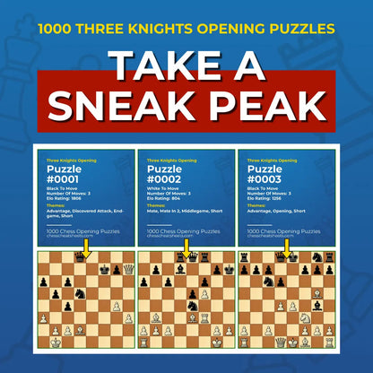 1000 Three Knights Opening Puzzles - Visual PDF Chess Opening Puzzles For The Three Knights Opening Chess Cheat Sheets