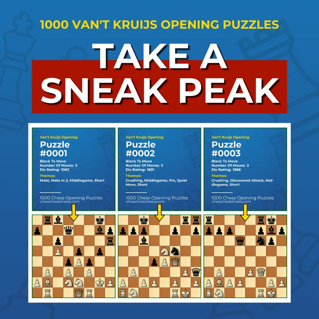 1000 Van't Kruijs Opening Puzzles - Visual PDF Chess Opening Puzzles For The Van't Kruijs Opening Chess Cheat Sheets