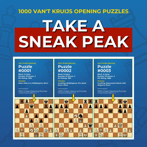 1000 Van't Kruijs Opening Puzzles - Visual PDF Chess Opening Puzzles For The Van't Kruijs Opening Chess Cheat Sheets