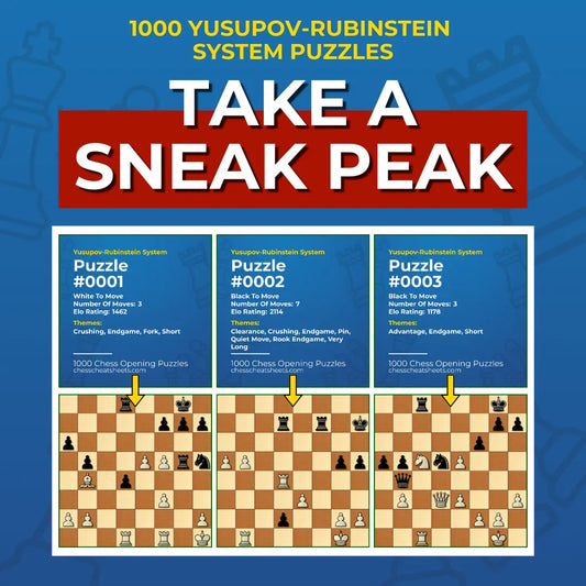 1000 Yusupov-Rubinstein System Puzzles - Visual PDF Chess Opening Puzzles For The Yusupov-Rubinstein System Chess Cheat Sheets