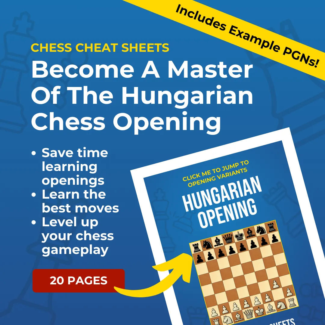 Hungarian Opening - Chess Opening Cheat Sheet | Interactive And Printable Chess Opening Guide Chess Cheat Sheets