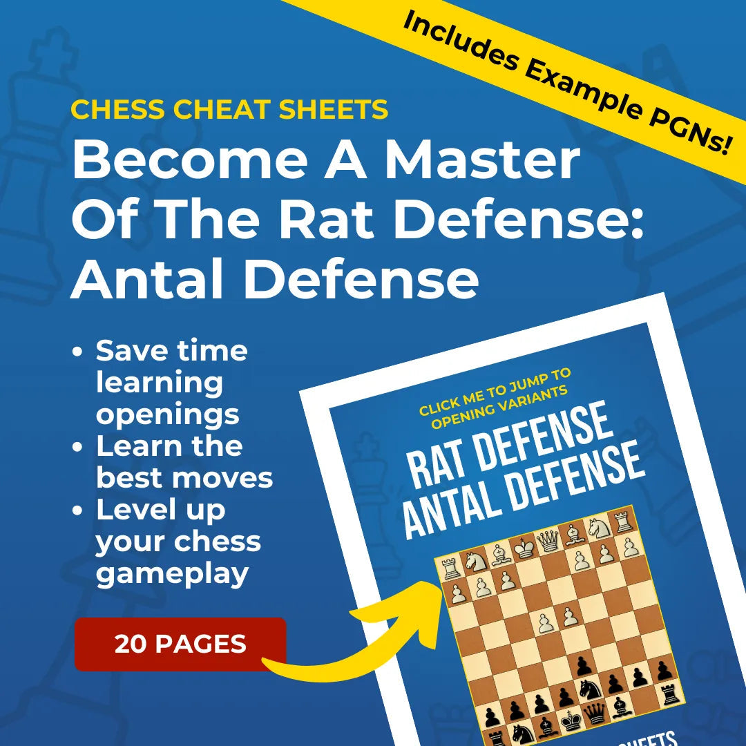 Rat Defense: Antal Defense - Chess Opening Cheat Sheet | Interactive And Printable Chess Opening Guide Chess Cheat Sheets