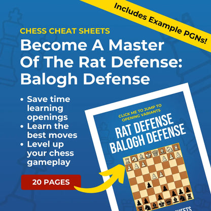 Rat Defense: Balogh Defense - Chess Opening Cheat Sheet | Interactive And Printable Chess Opening Guide Chess Cheat Sheets