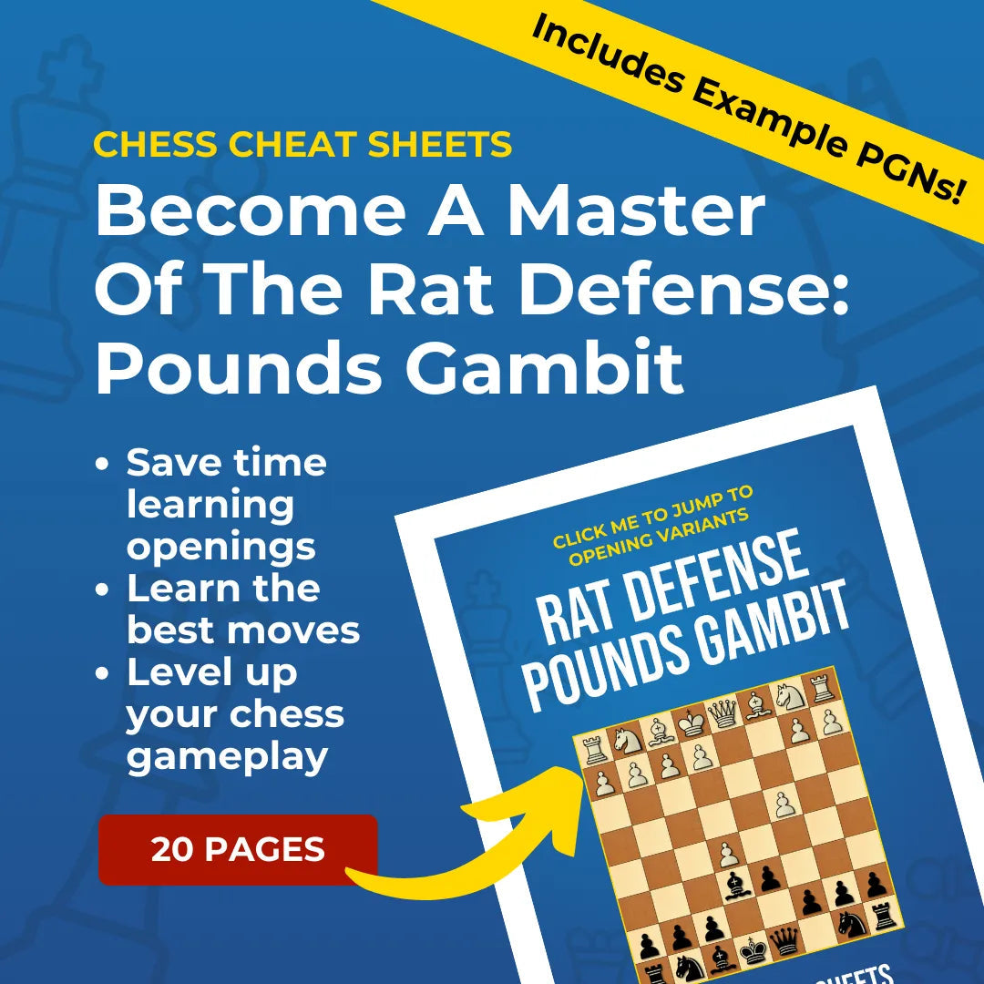 Rat Defense: Pounds Gambit - Chess Opening Cheat Sheet | Interactive And Printable Chess Opening Guide Chess Cheat Sheets