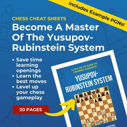 Yusupov-Rubinstein System - Chess Opening Cheat Sheet | Interactive And Printable Chess Opening Guide Chess Cheat Sheets