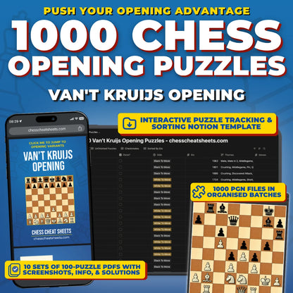 1000 Van't Kruijs Opening Puzzles - Visual PDF Chess Opening Puzzles For The Van't Kruijs Opening