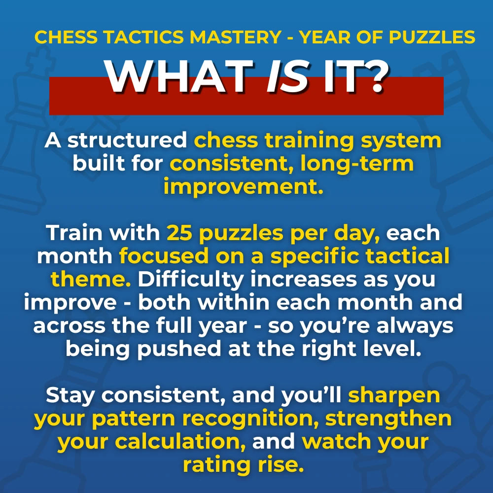 Chess Tactics Mastery: The 1-Year System For Guaranteed Chess Improvement - A Full Year Of Daily Chess Puzzles Grouped By Theme