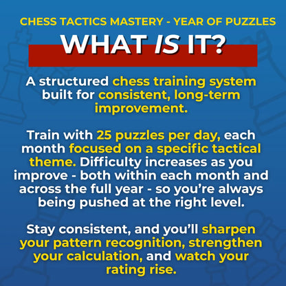 Chess Tactics Mastery: The 1-Year System For Guaranteed Chess Improvement - A Full Year Of Daily Chess Puzzles Grouped By Theme