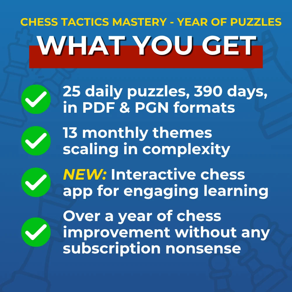 Chess Tactics Mastery: The 1-Year System For Guaranteed Chess Improvement - A Full Year Of Daily Chess Puzzles Grouped By Theme