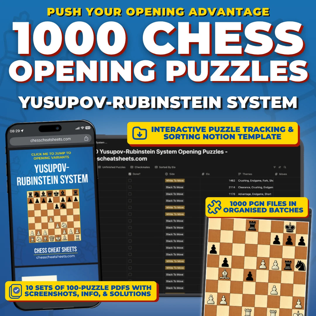 1000 Yusupov-Rubinstein System Puzzles - Visual PDF Chess Opening Puzzles For The Yusupov-Rubinstein System