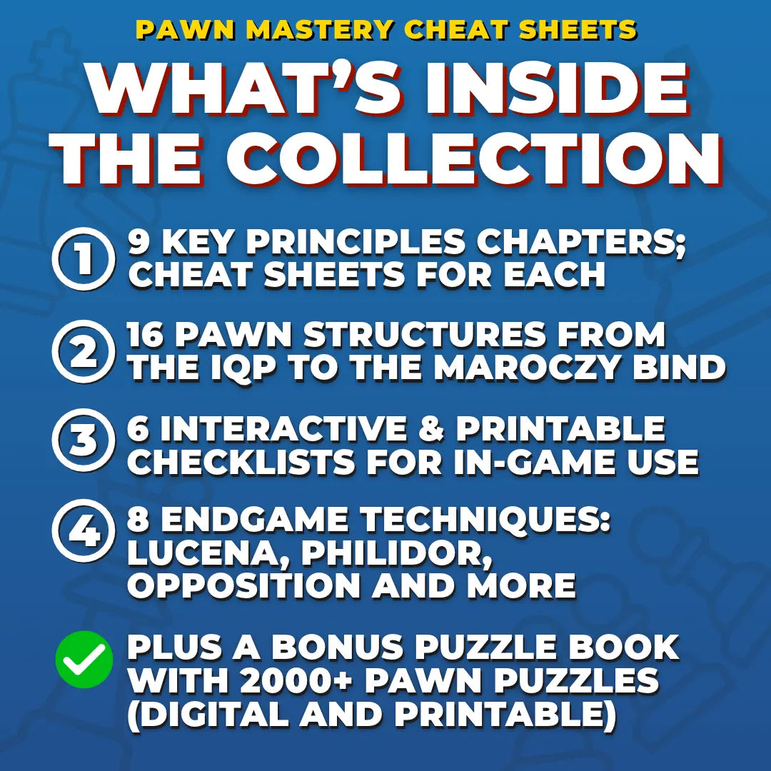 What is inside Pawn Mastery: 9 key principles chapters, 16 pawn structures, 6 checklists, 8 endgame techniques